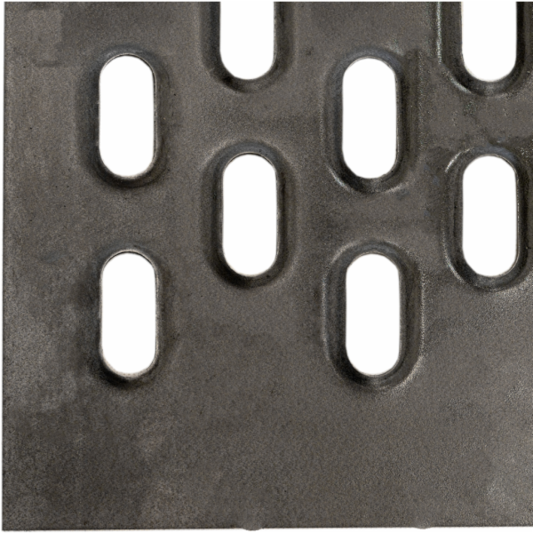 Perforated sheet, perforation oval diagonal, hole 26x60mm, pitch 97x120mm