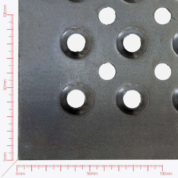 Perforated sheet, perforation round deepened + classic, hole 12,5mm, pitch 40mm