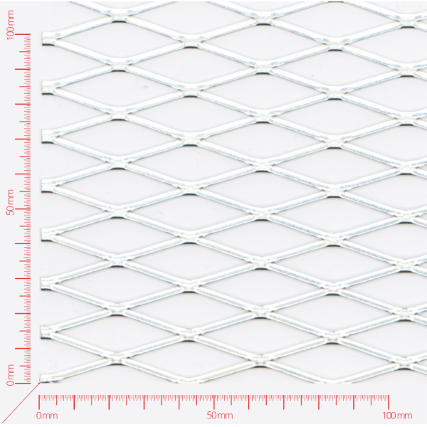Expanded metal, Mesh diamond flattened, length 42mm, width 12mm, strand width 2mm