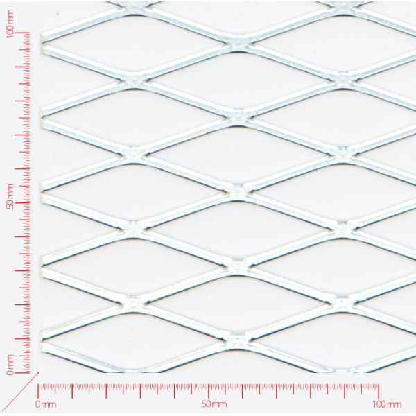 Expanded metal, Mesh diamond flattened, length 62,5mm, width 20mm, strand width 3mm
